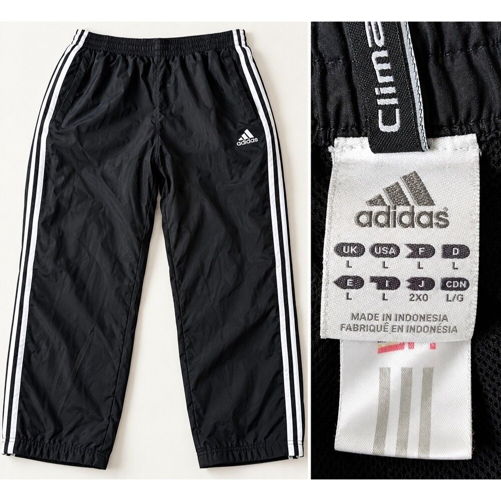 Adidas Men’s Large Black 3 Stripe Track Pants Windbreaker Athletic Vintage Style